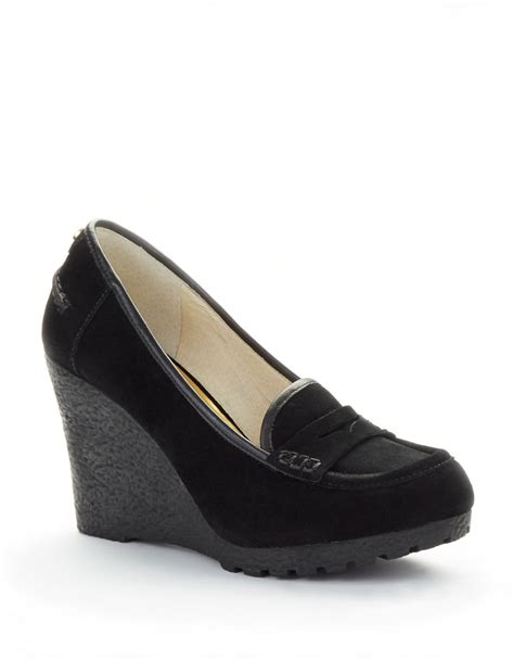 michael kors rory suede wedge loafer black size 7